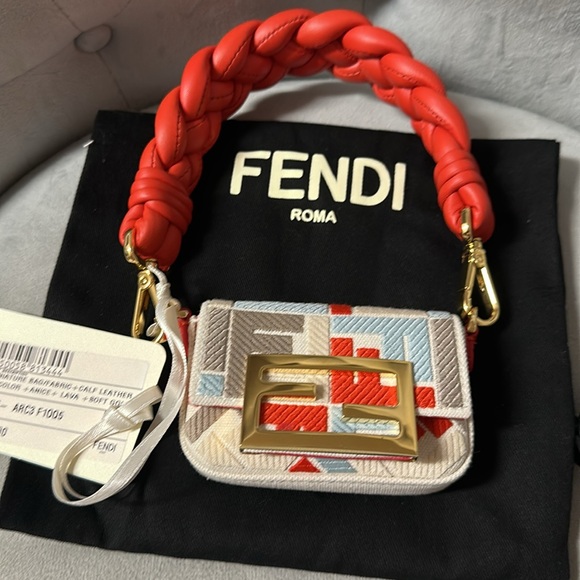 NWT FENDI Nano Baguette Multicolour canvas charm - Picture 10 of 14